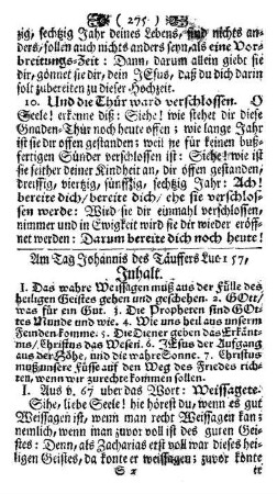 Am Tag Johannis des Täuffers. Luc. I, 57