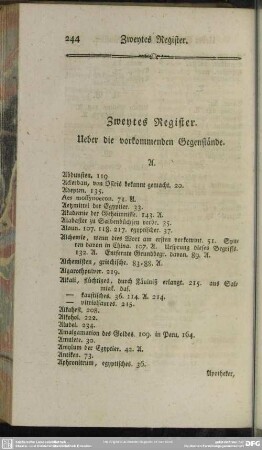 Zweytes Register. Ueber die vorkommenden Gegenstände