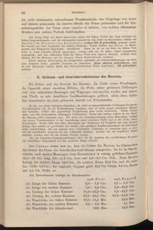 E. Grössen- und Gewichtsverhältnisse des Herzens.