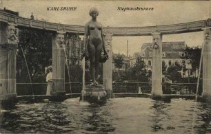 Postkartenalbum August Schweinfurth mit Karlsruher Motiven. "Karlsruhe - Stephansbrunnen"