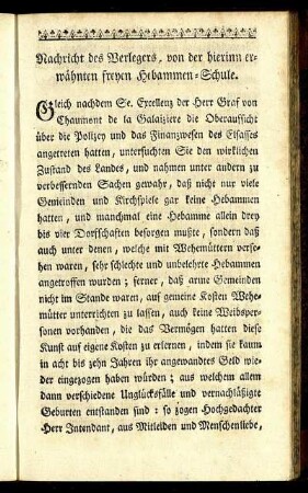 Nachricht des Verlegers. von der hierinn erwähnten freyen Hebammen-Schule.