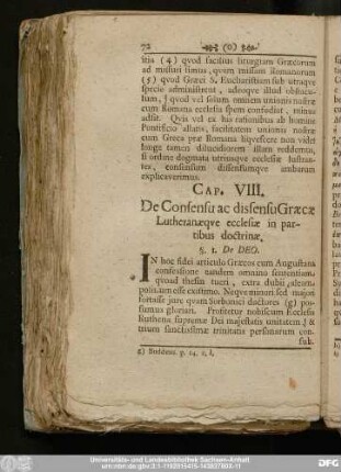 Cap. VIII. De Consensu ac dissensu Graecae Lutheranaeque ecclesiae in partibus doctrinae.