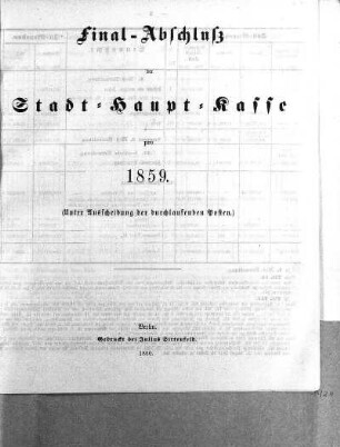 1859: Final-Abschluß der Stadt-Haupt-Kasse und der dazu gehörigen Special-Verwaltungen der Haupt- und Residenzstadt Berlin pro ...