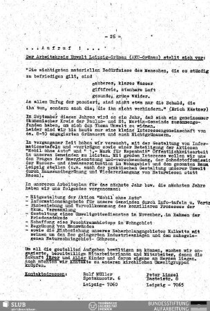 Der Arbeitskreis Umwelt Leipzig-Grünau (AKU-Grünau) stellt sich vor : Aufruf