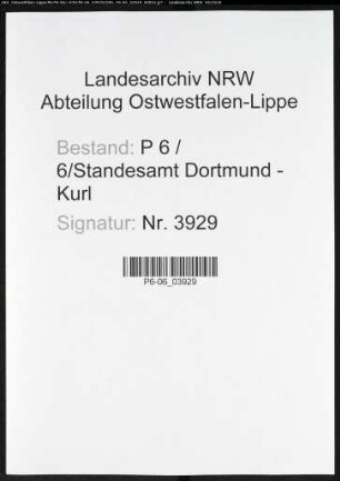 Sterberegister Standesamt Dortmund-Kurl (XV)