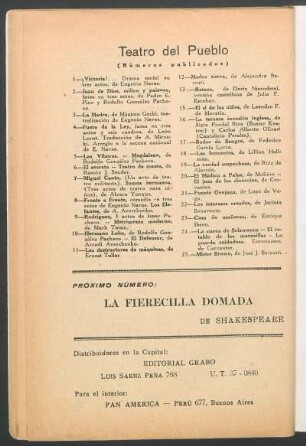 Teatro del Pueblo - (Números publicados)