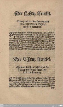 Der LXVII. Artickel. Betrug mit den Kuckus aus dem Retardat/bey den Schichtmeistern vorkomen.