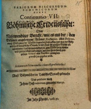 Variorum discursuum Bohemicorum Nervi Continuatio VII : Böhmische Fridensfahrt