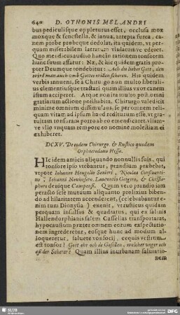 DCXV. De eodem Chirurgo, & Rustico quodam Orphterodano Hesso