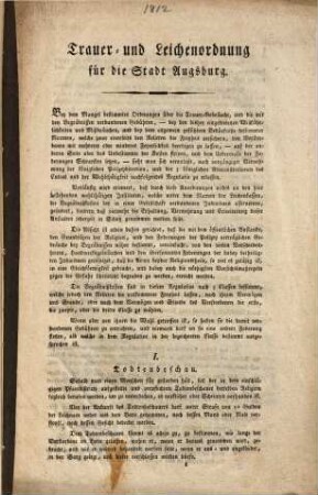 Trauer- und Leichenordnung für die Stadt Augsburg : [Augsburg, den 8. März 1812.]