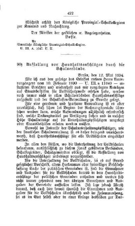 Ausstellung von Haushaltsanschlägen durch die Schulverbände : [E. Oeffentliches Volksschulwesen]