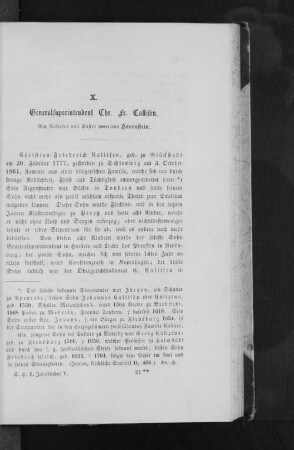 X. Generalsuperintendent Chr. Fr. Callisen. Ein Nekrolog von Pastor emeritus Havenstein.