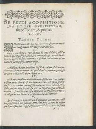 De Feudi Acquisitione, Quae Fit Per Investituram, successionem, & praescriptionem.