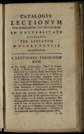 1788: Catalogus Lectionum Et Publicarum Et Privatorum In Universitate Lipsiensi ... Habendarum