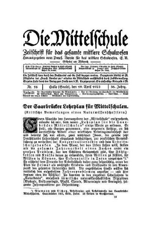 Der Saarbrücker Lehrplan für Mittelschulen : (kritische Bemerkungen eines Naturwissenschaftlers)