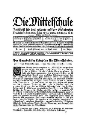 Der Saarbrücker Lehrplan für Mittelschulen : (kritische Bemerkungen eines Naturwissenschaftlers)