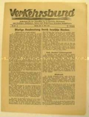 Mitteilungsblatt "Verkehrsbund" u.a. zum Abbau von Arbeitsplätzen in den Reedereien