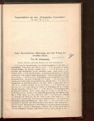 Ueber Bauverhältnisse, Befruchtung und erste Teilung der tierischen Eizelle