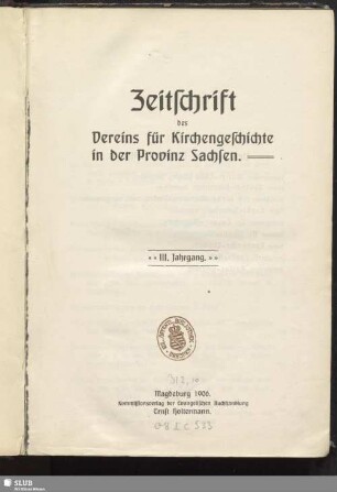 3.1906: Zeitschrift des Vereins für Kirchengeschichte der Provinz Sachsen