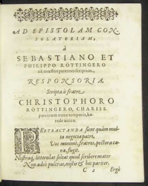 Ad Epistolam Consolatoriam ... Responsoria ...