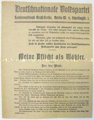 Wahlaufruf der DNVP zur Wahl der Nationalversammlung 1919