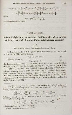 Vierter Abschnitt. Differentialgleichungen zwischen drei Veränderlichen zweiter Ordnung und nicht linearer Form, oder höherer Ordnung.