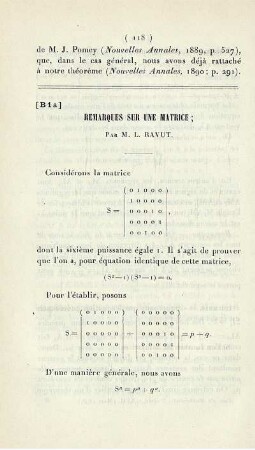 Remaques sur une Matrice.