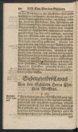Siebenzehendes Capitel Von den Schülern Herrn Christian Wolffens
