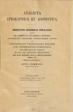 Analecta epigraphica et agonistica
