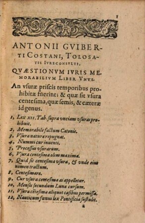 Antonii Guiberti Costani ... Quaestionum iuris memorabilium liber unus