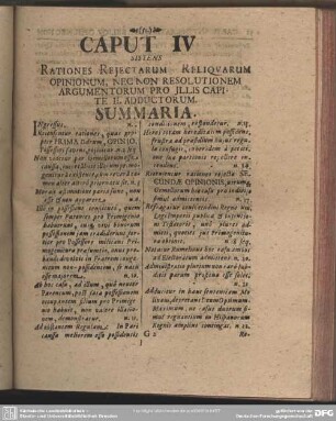 Caput IV. Sistens Rationes Rejectarum Reliquarum. Opinionum, Nec Non Resolutionem Argumentorum Pro Illis Capite Il. Adductorum Summaria