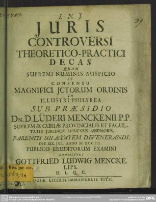 Iuris Controversi Theoretico-Practici Decas