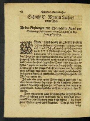 Schrifft D. Martin Lutheri vom Adel.