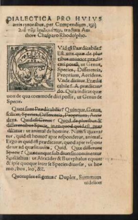 Dialectica Pro Huius artis tyronibus ...
