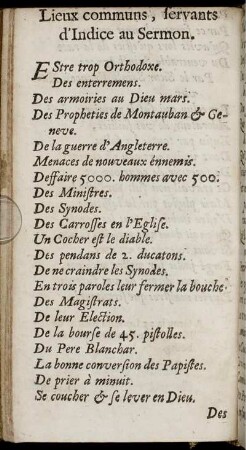 Lieux communs, servants d'Indice au Sermon