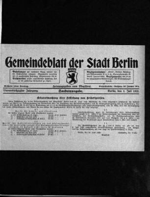 Sonderausgabe, 3. Juli 1923