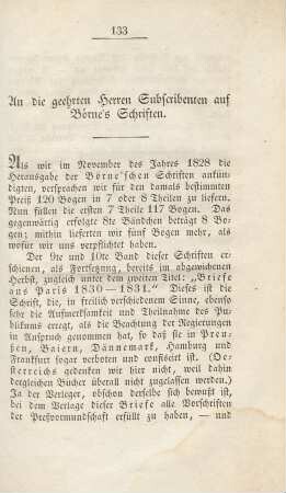 An die geehrten Herren Subscribenten auf Börne's Schriften