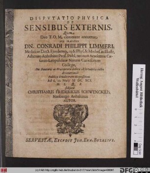 Disputatio Physica De Sensibus Externis