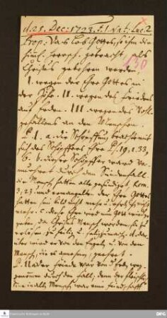 Disposition der Predigt von August Hermann Francke über Lk 2 am 25.12.1723.