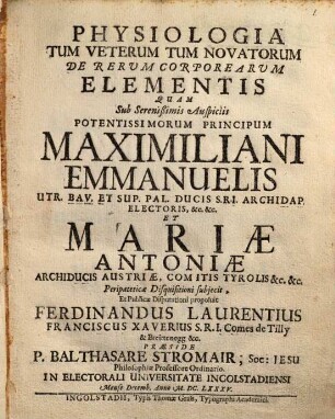 Physiologia Tum Veterum Tum Novatorum De Rerum Corporearum Elementis