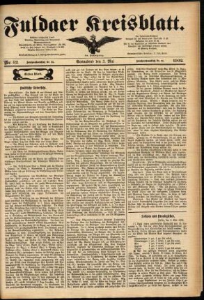 Erste Ausgabe vom Samstag, den 03. Mai 1902.