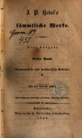 J. P. Hebels sämmtliche Werke, 1. Allemannische und hochdeutsche Gedichte ; 1