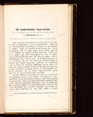 Ein neanderthaloider Ungar-Schädel : Vortrag gehalten in der Sitzung vom 13. Mai 1873