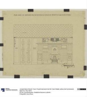 Turin, Projekt Herrenzimmer für Carlo Stratta, Aufriss der Kaminwand