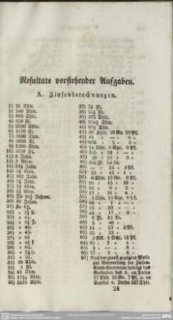 Resultate vorstehender Aufgaben