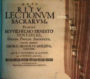 De ritv lectionvm sacrarvm
