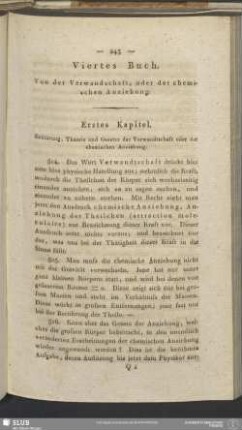Viertes Buch. Von der Verwandtschaft, oder der chemischen Anziehung