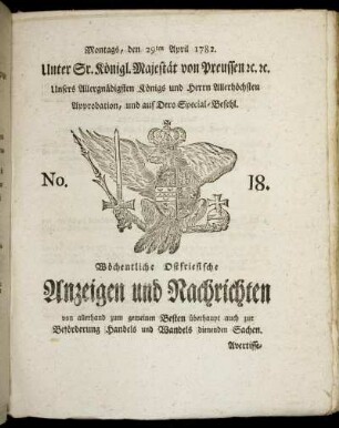 No. 18. Montags, den 29ten April 1782