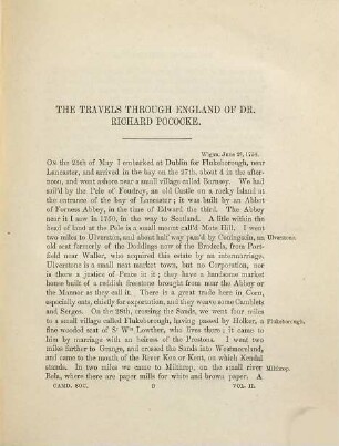 The travels through England of Dr. Richard Pococke : successively bishop of Meath and of Ossory during 1750, 1751, and later years, 2