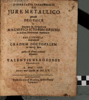 Dissertatio inauguralis de iure metallico